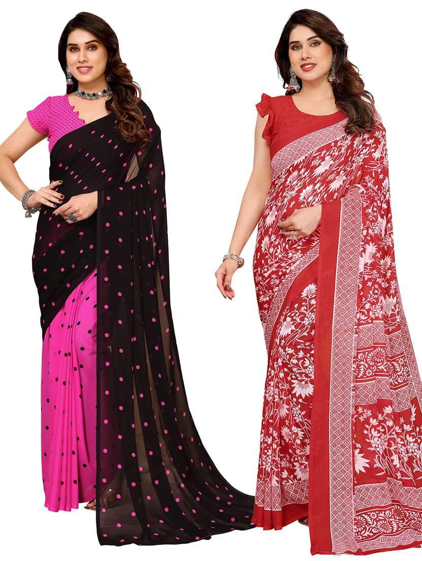 women pack of 2 printed combo saree with blouse