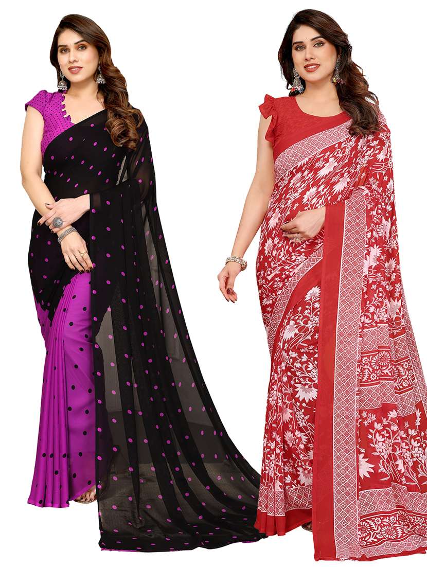women pack of 2 printed combo saree with blouse