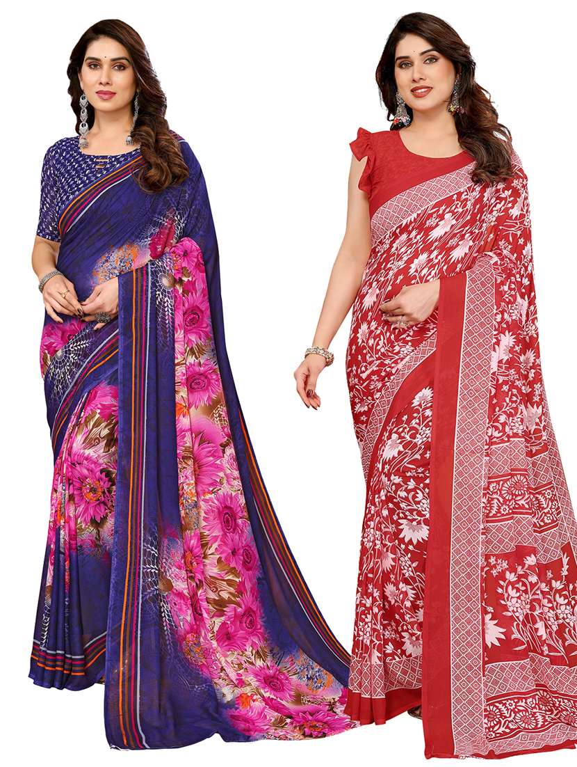 women pack of 2 printed combo saree with blouse