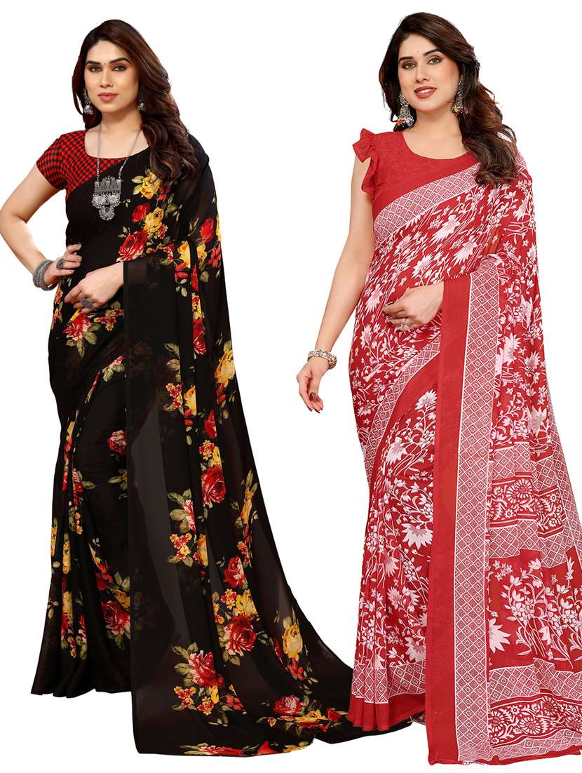 women pack of 2 printed combo saree with blouse
