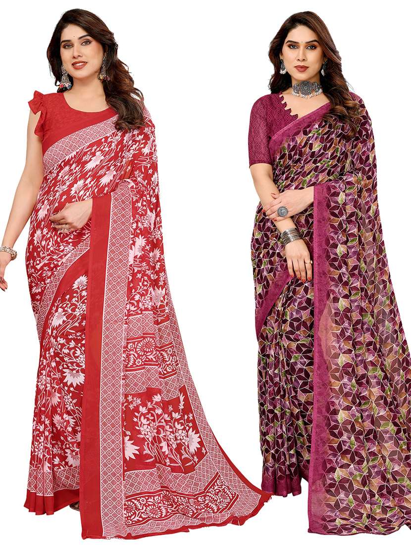 women pack of 2 printed combo saree with blouse