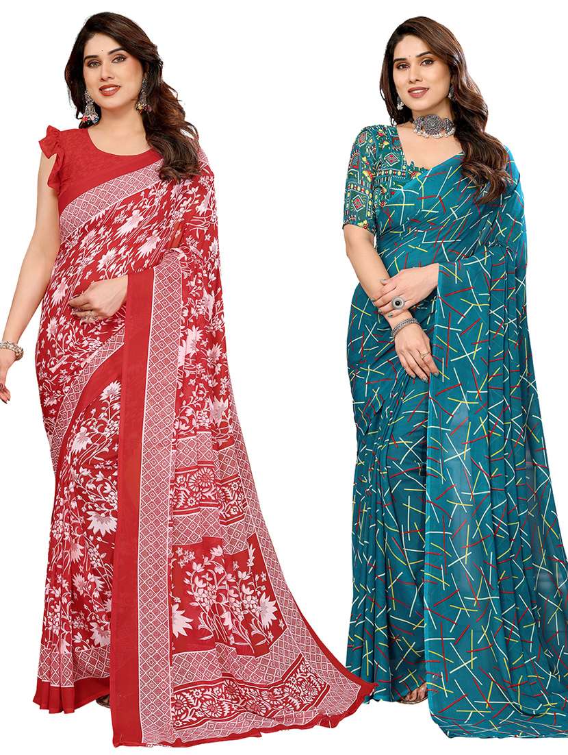 women pack of 2 printed combo saree with blouse
