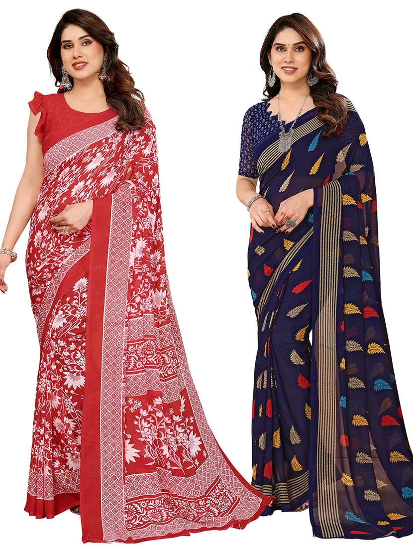 women pack of 2 printed combo saree with blouse