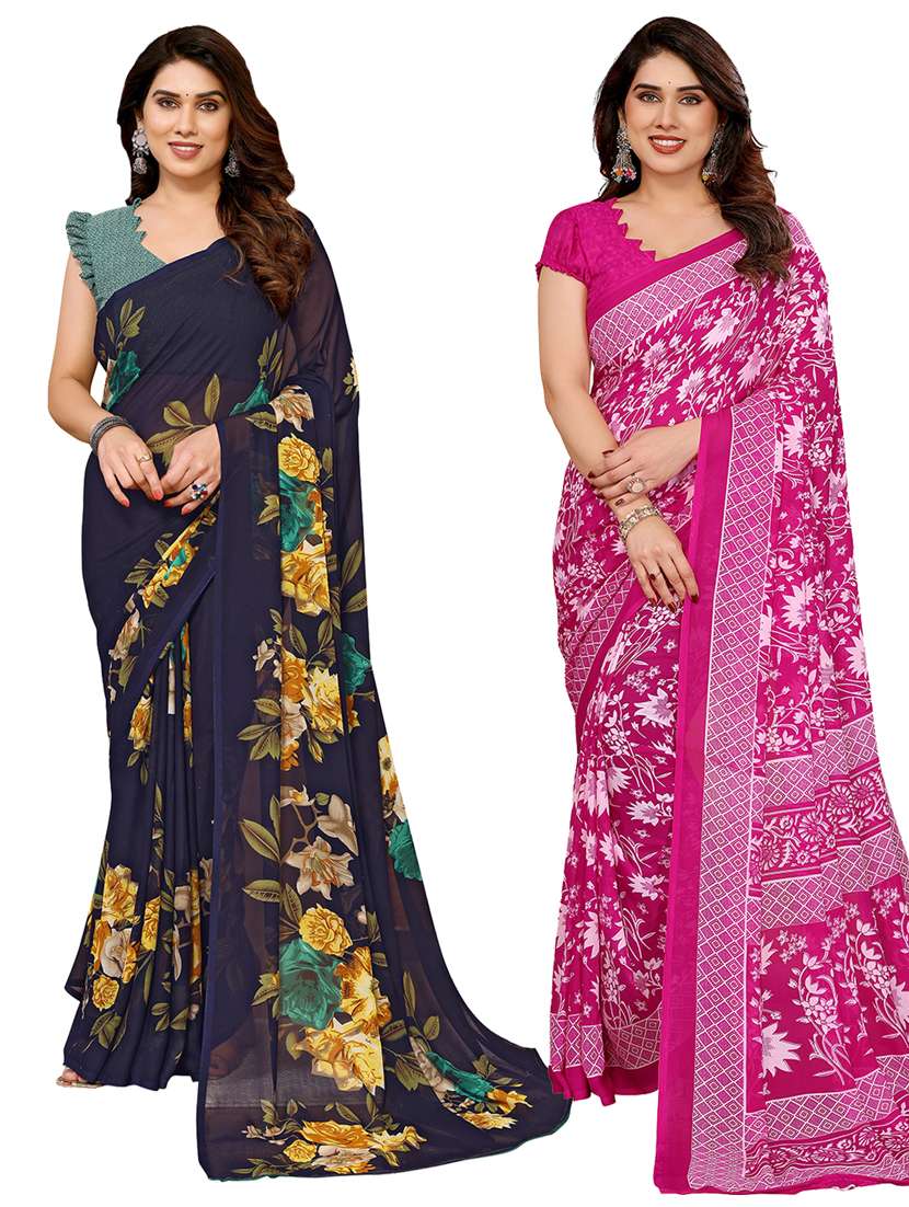 women pack of 2 printed combo saree with blouse