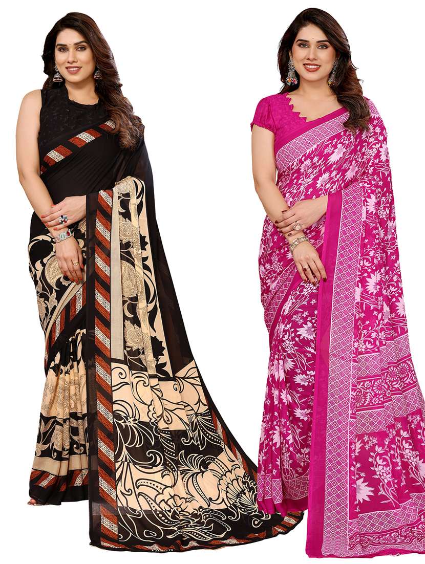 women pack of 2 printed combo saree with blouse