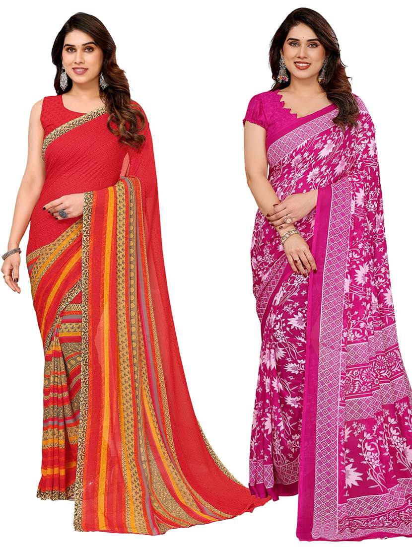 women pack of 2 printed combo saree with blouse