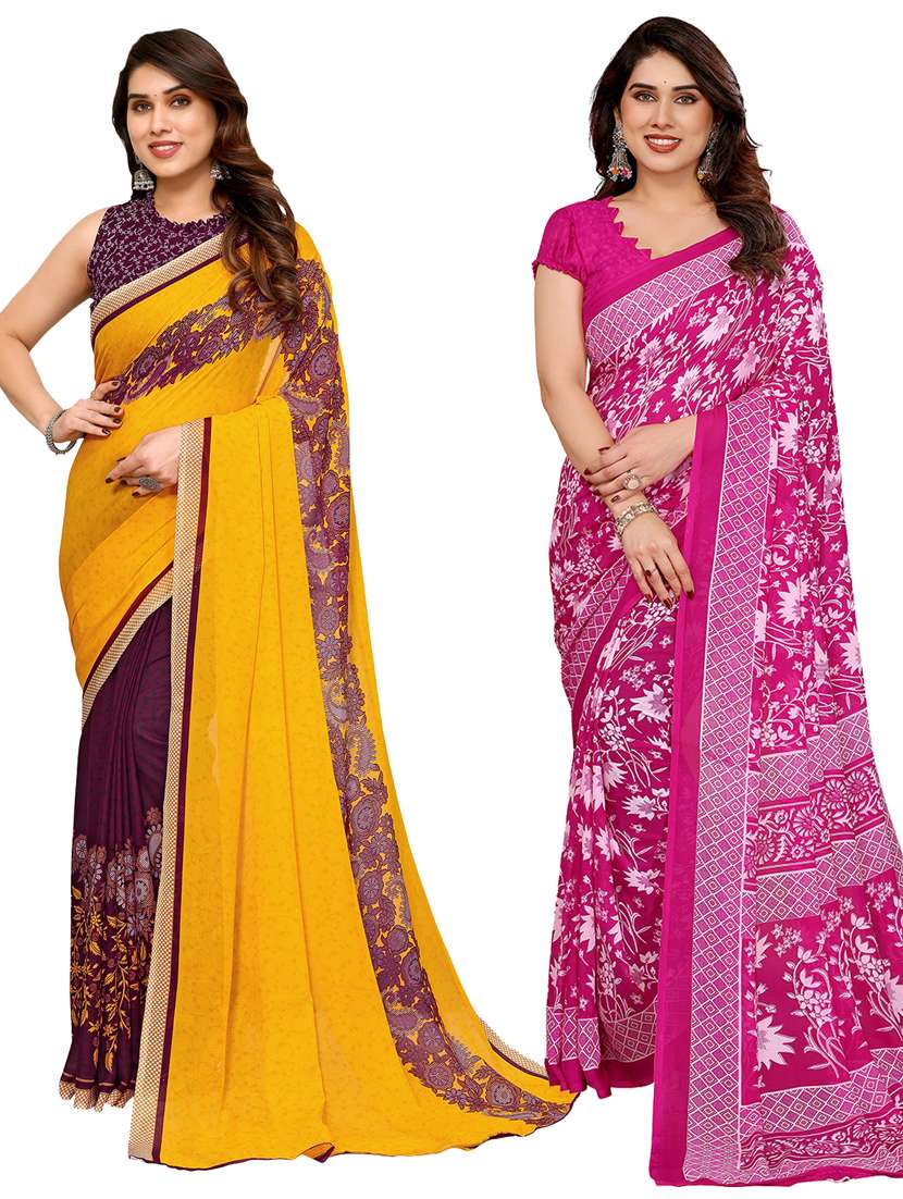 women pack of 2 printed combo saree with blouse