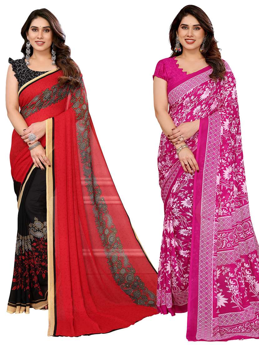 women pack of 2 printed combo saree with blouse