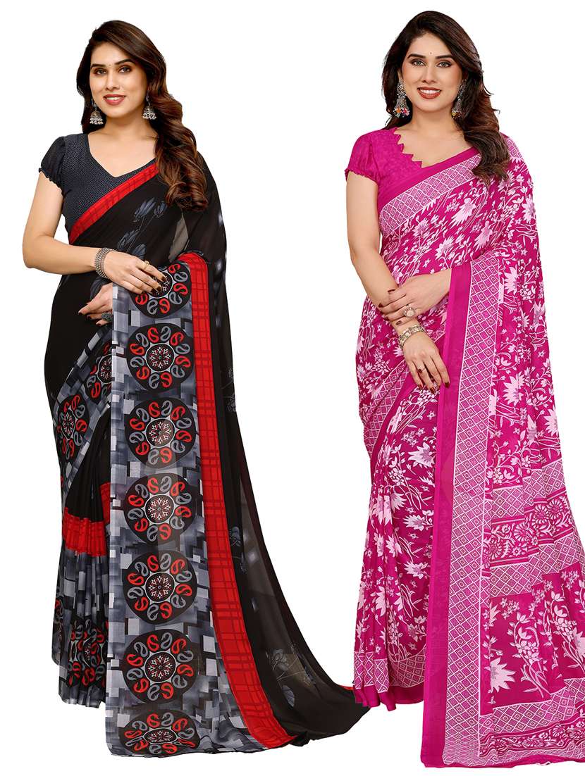 women pack of 2 printed combo saree with blouse