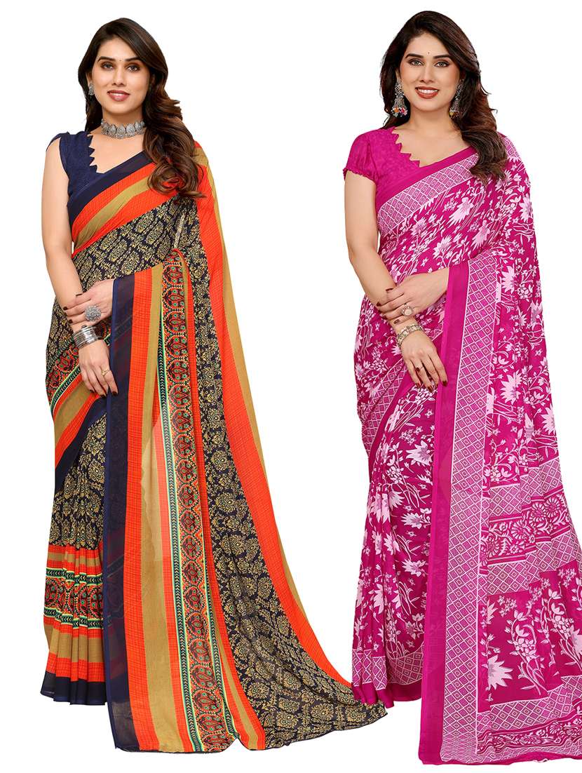 women pack of 2 printed combo saree with blouse