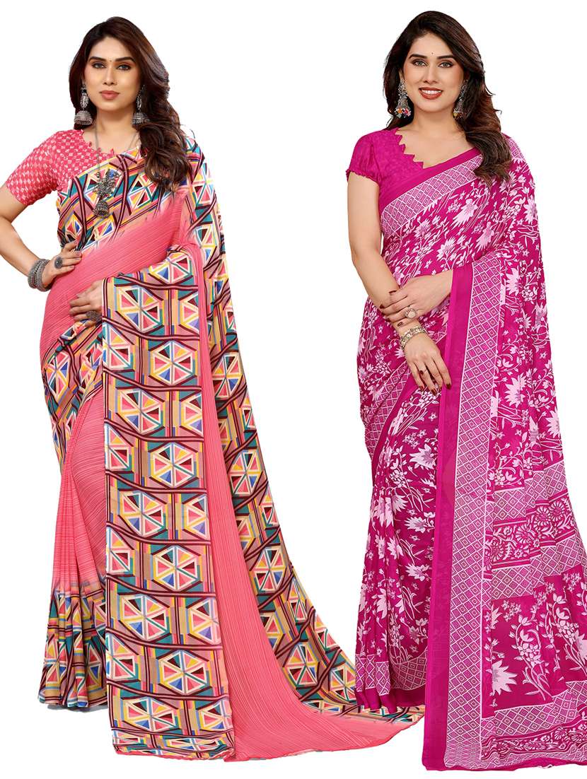 women pack of 2 printed combo saree with blouse