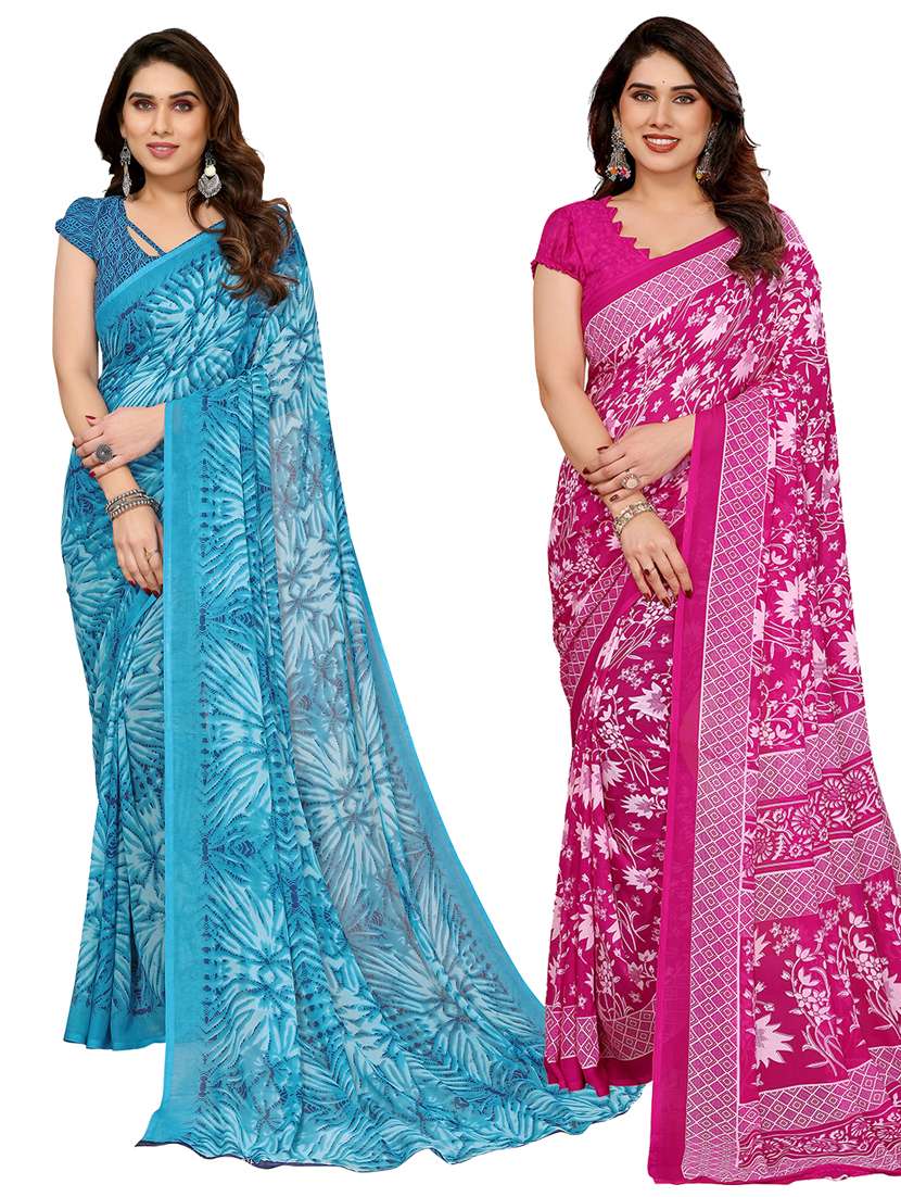 women pack of 2 printed combo saree with blouse