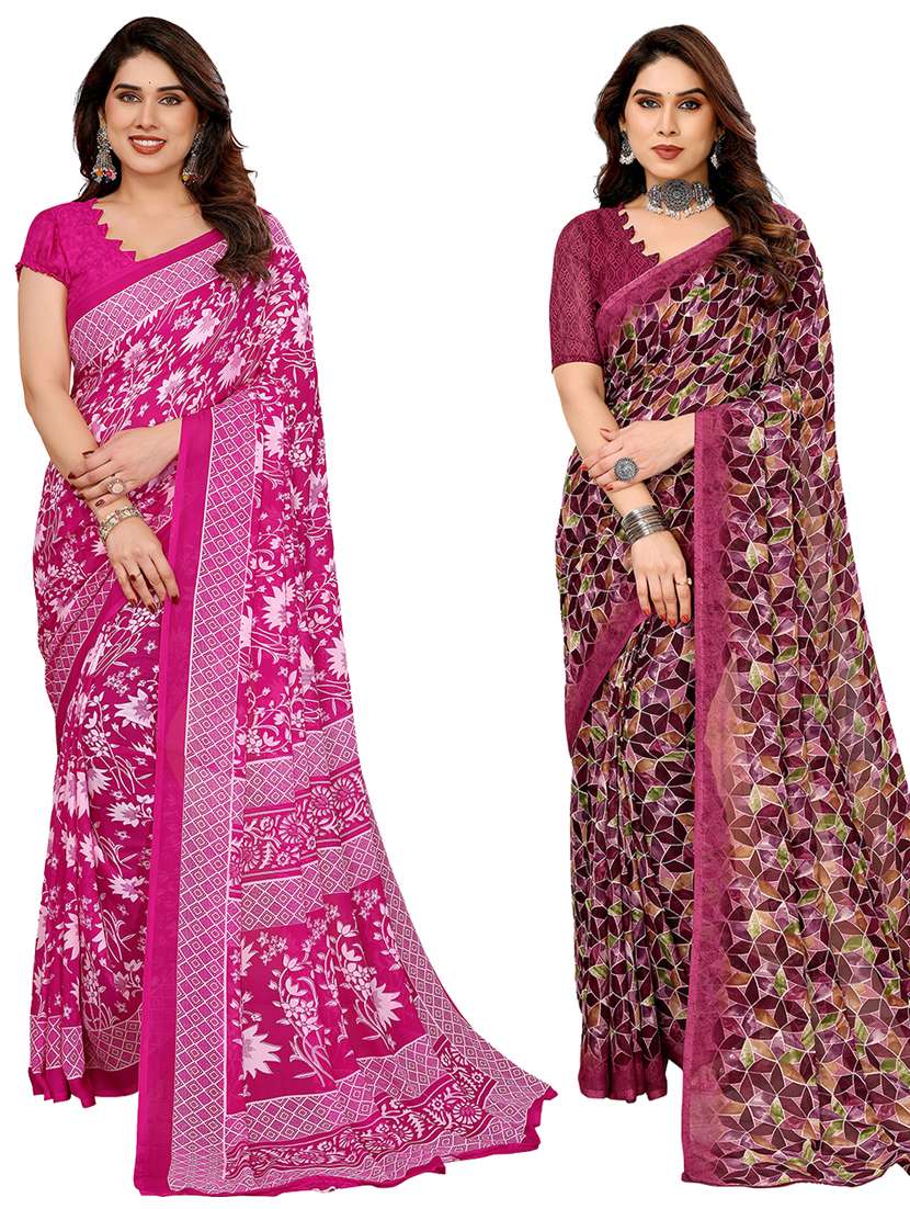 women pack of 2 printed combo saree with blouse