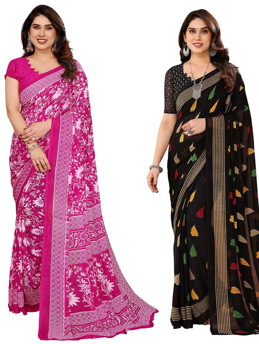 women pack of 2 printed combo saree with blouse