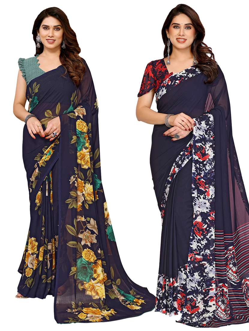 women pack of 2 printed combo saree with blouse