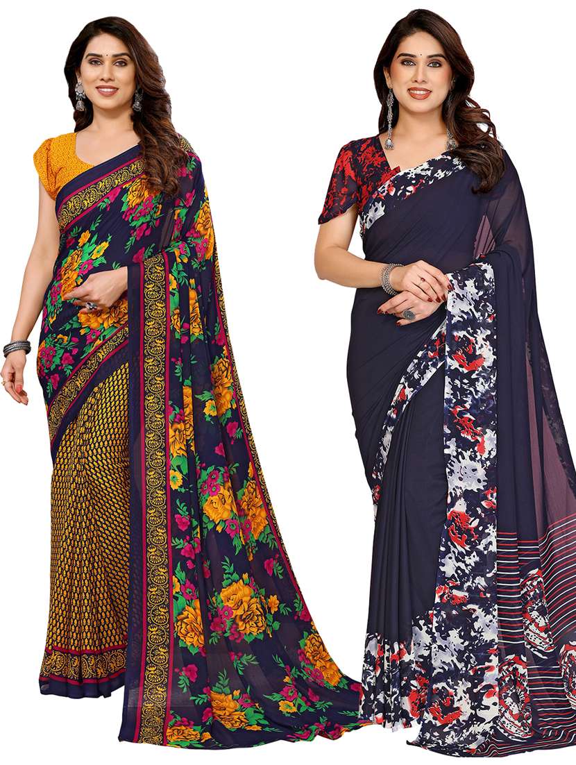 women pack of 2 printed combo saree with blouse