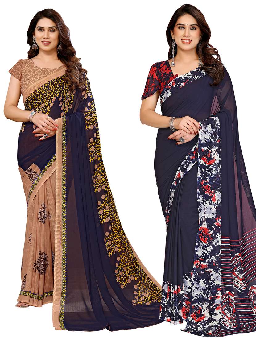 women pack of 2 printed combo saree with blouse