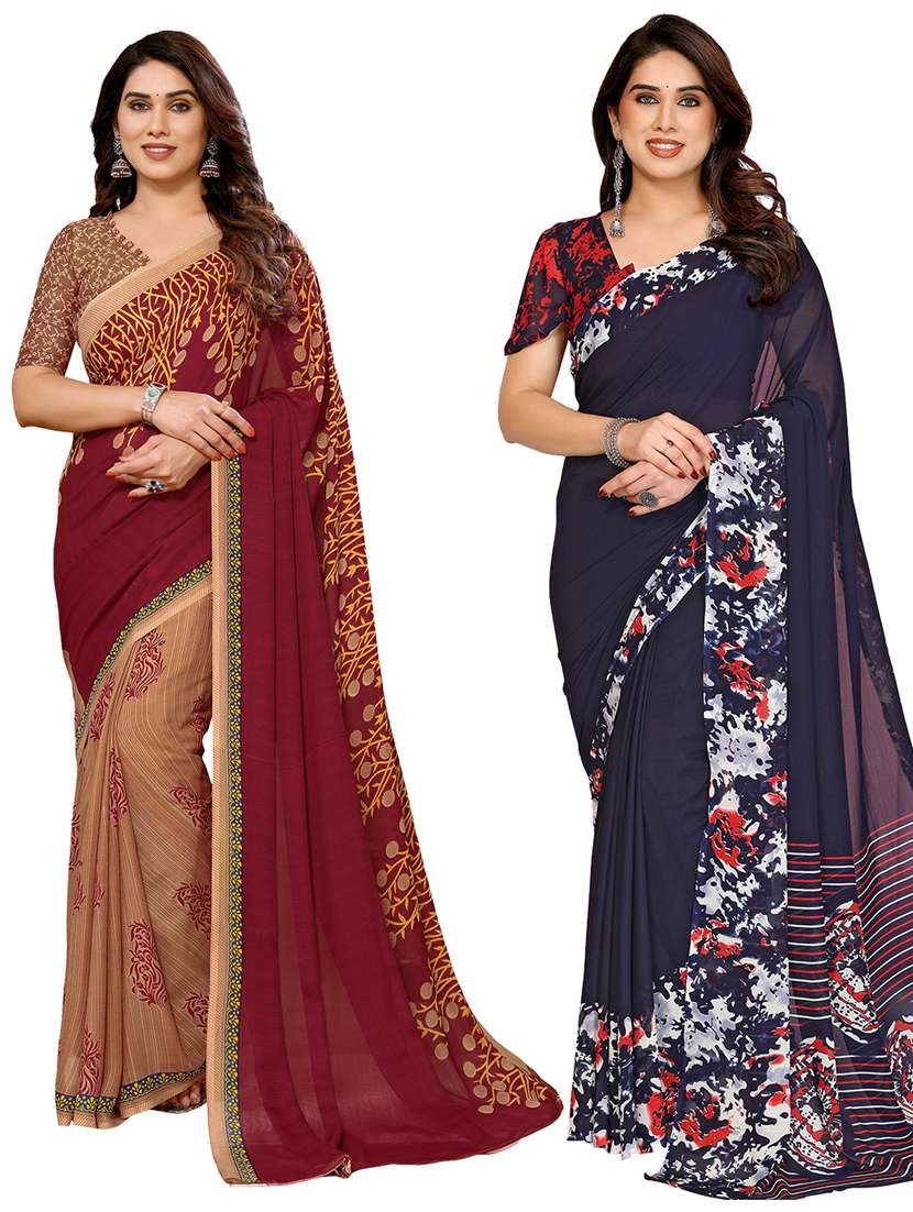 women pack of 2 printed combo saree with blouse
