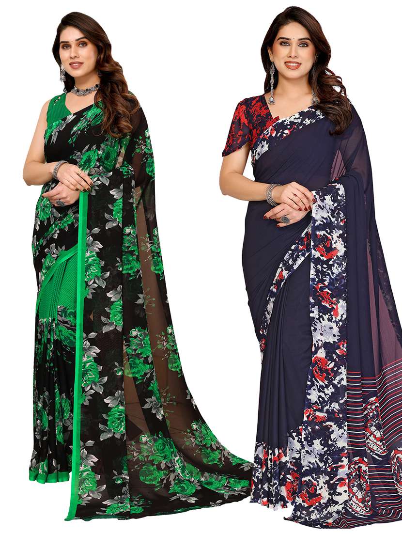 women pack of 2 printed combo saree with blouse