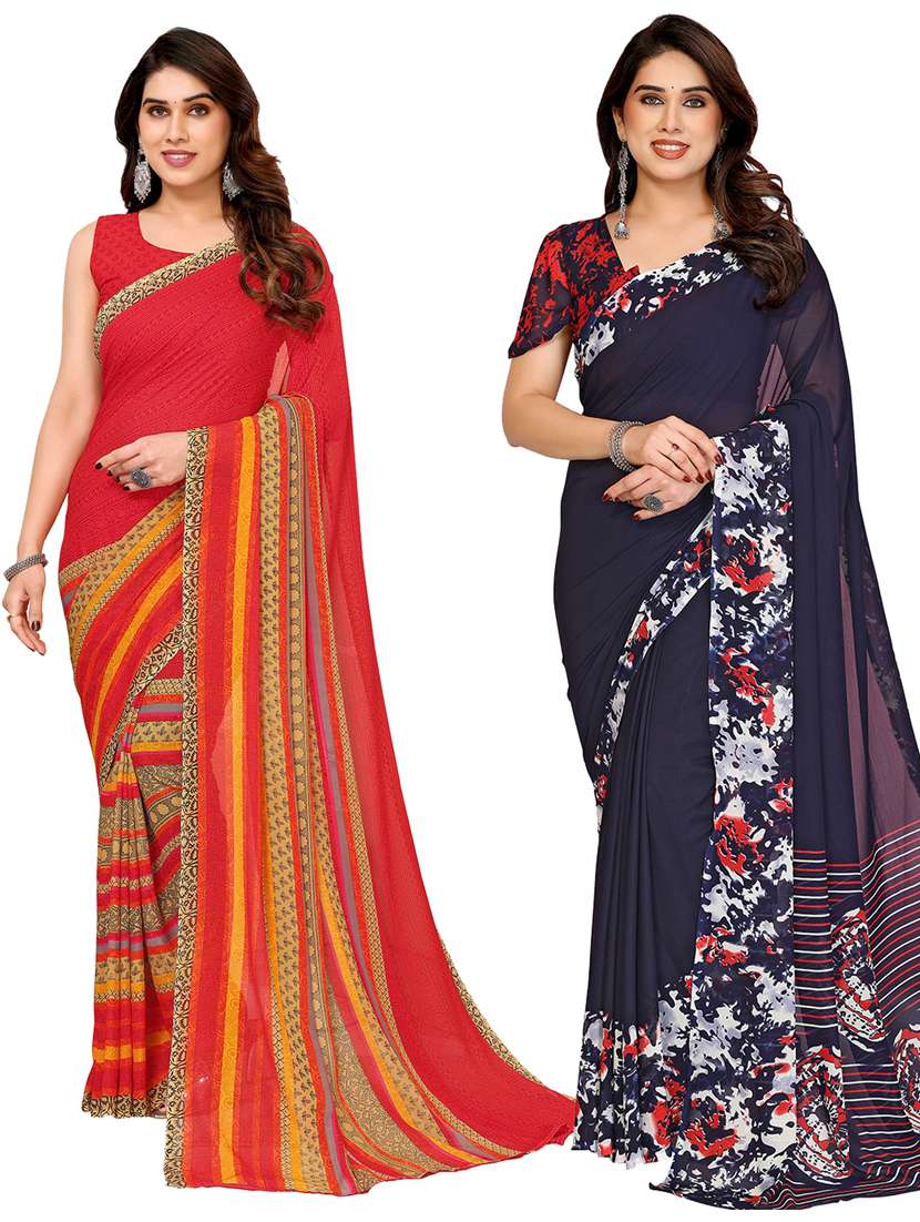 women pack of 2 printed combo saree with blouse
