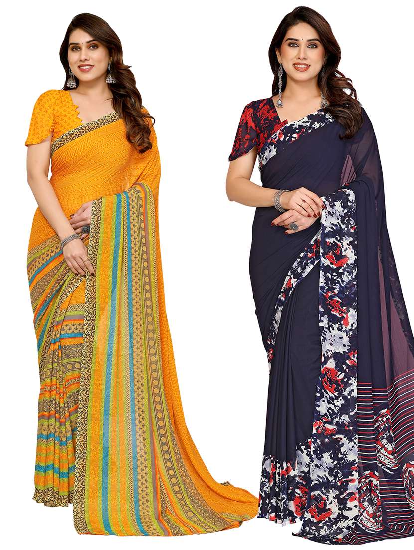 women pack of 2 printed combo saree with blouse