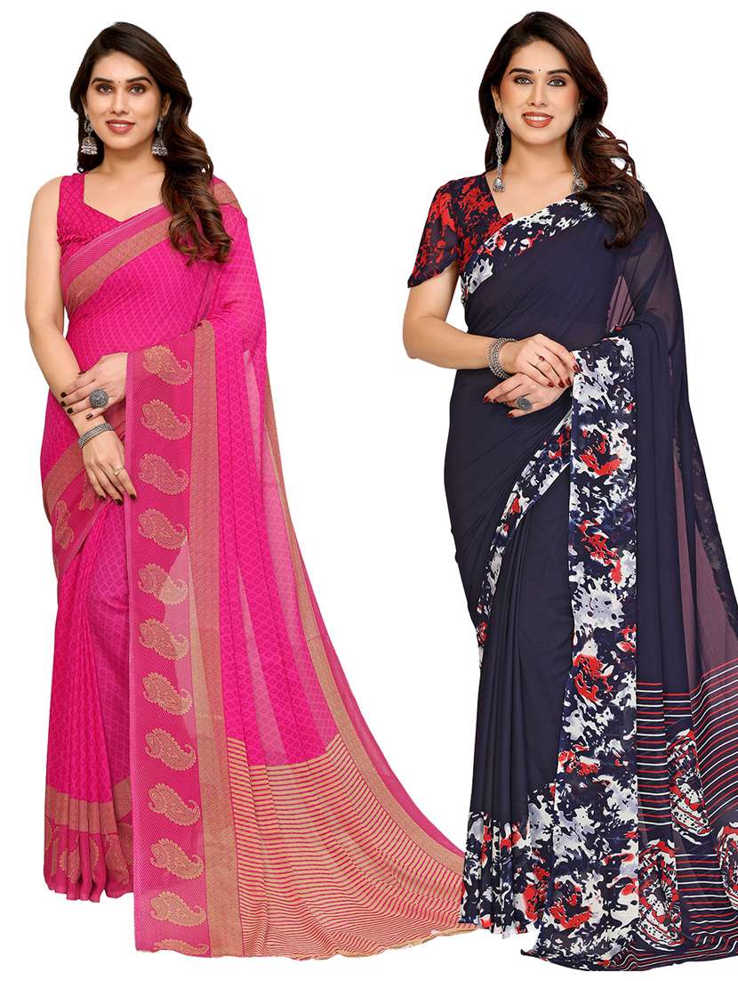 women pack of 2 printed combo saree with blouse