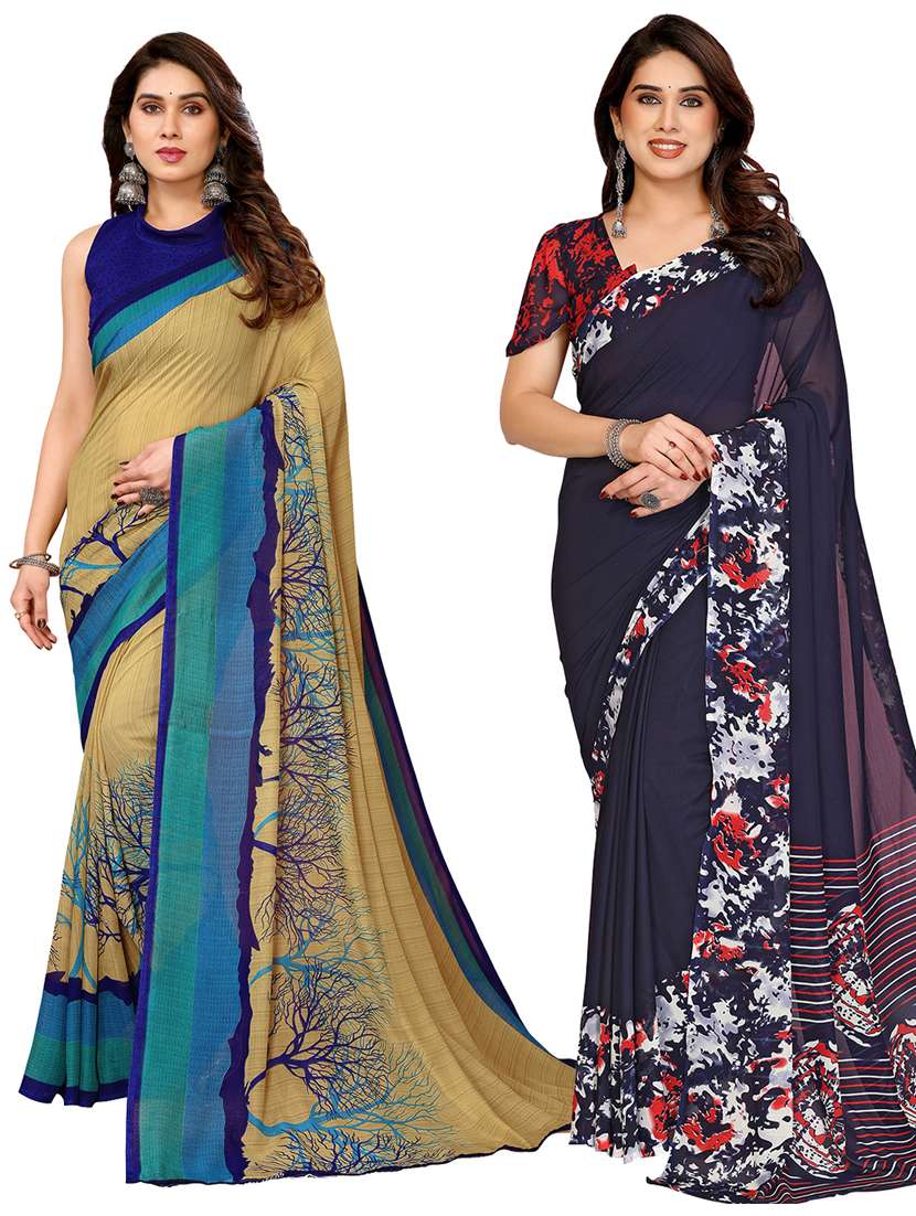 women pack of 2 printed combo saree with blouse