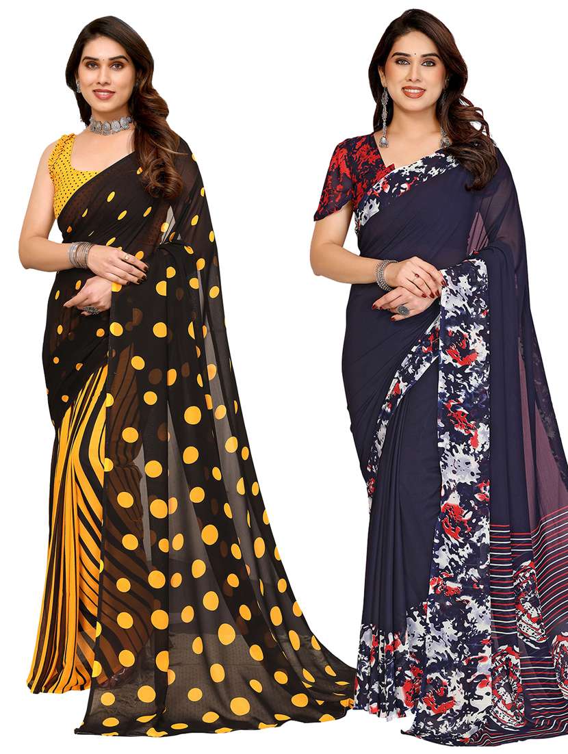 women pack of 2 printed combo saree with blouse