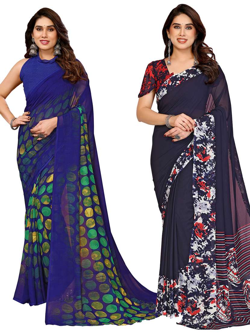 women pack of 2 printed combo saree with blouse