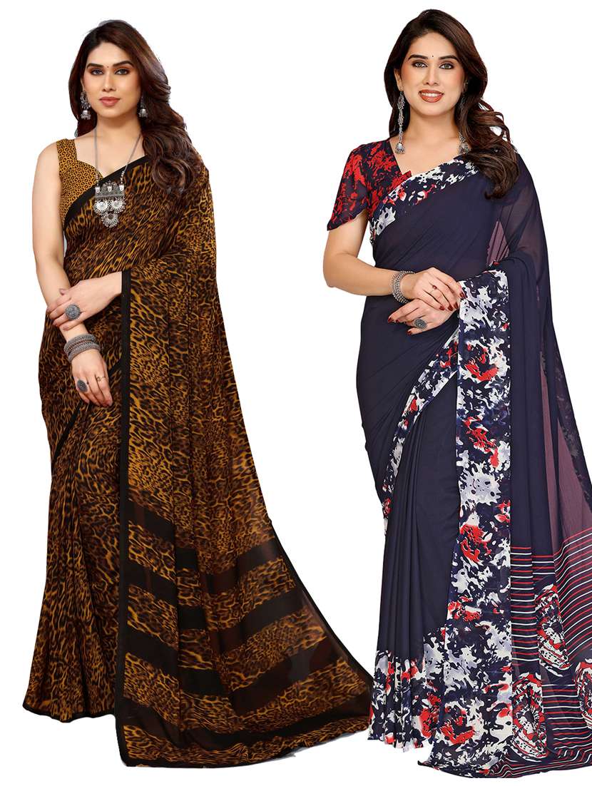 women pack of 2 printed combo saree with blouse