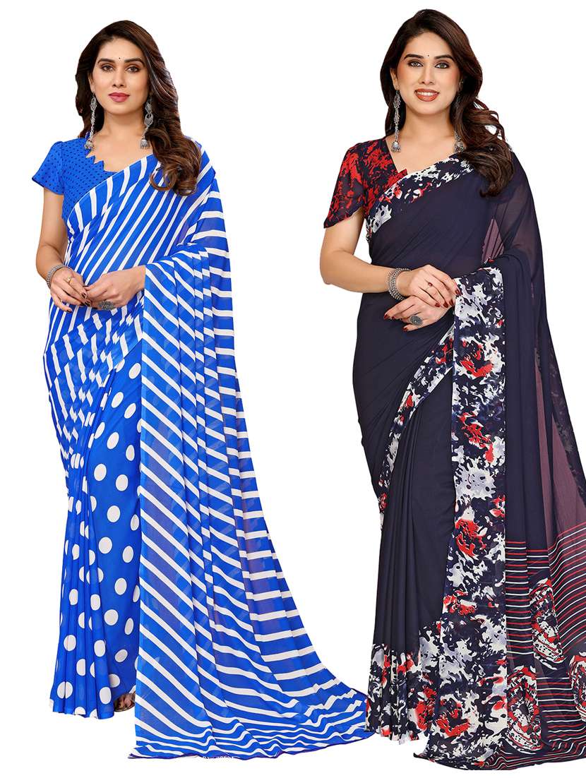 women pack of 2 printed combo saree with blouse