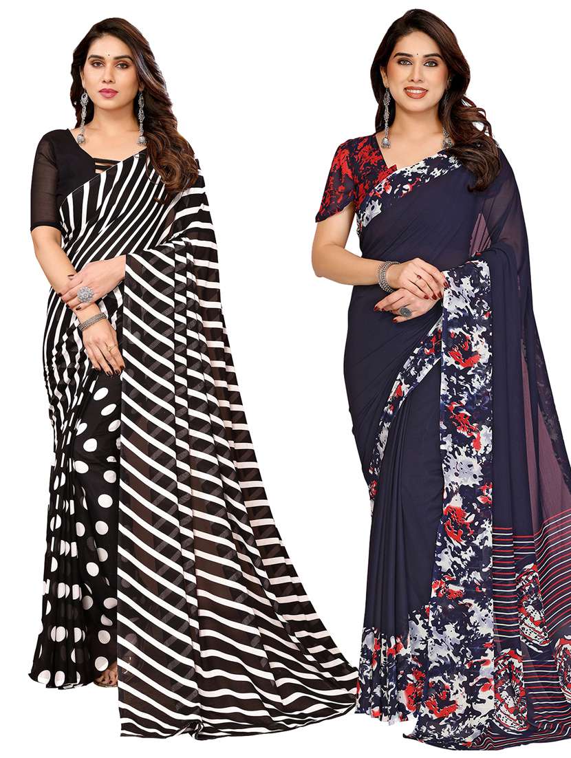 women pack of 2 printed combo saree with blouse