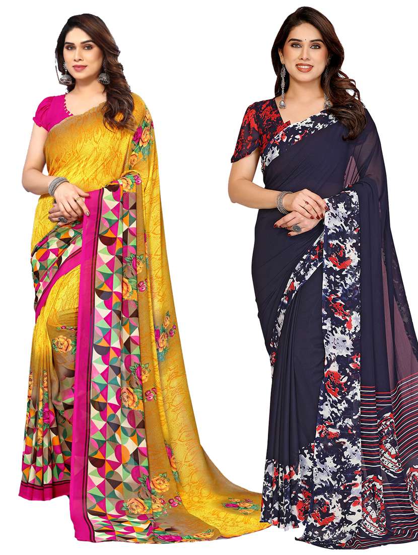 women pack of 2 printed combo saree with blouse