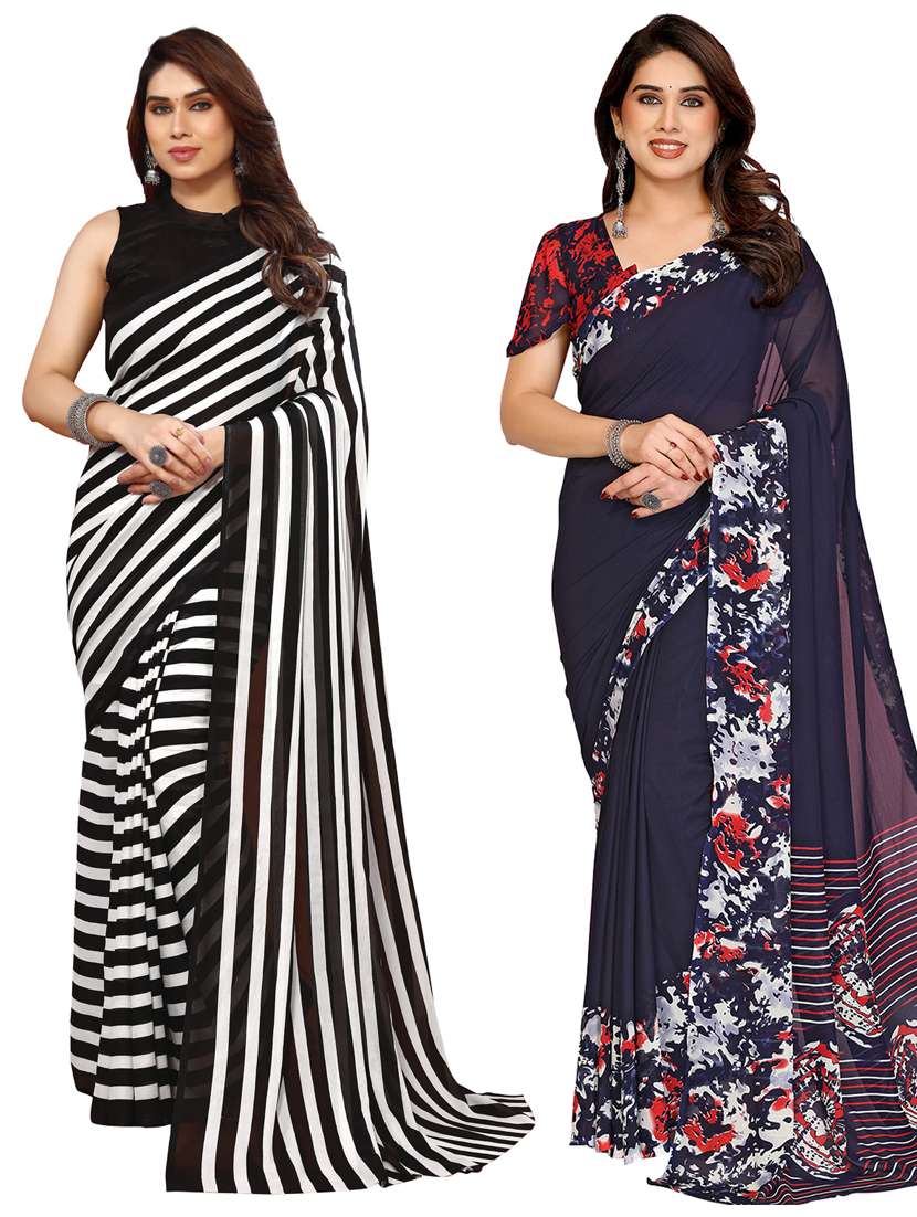 women pack of 2 printed combo saree with blouse