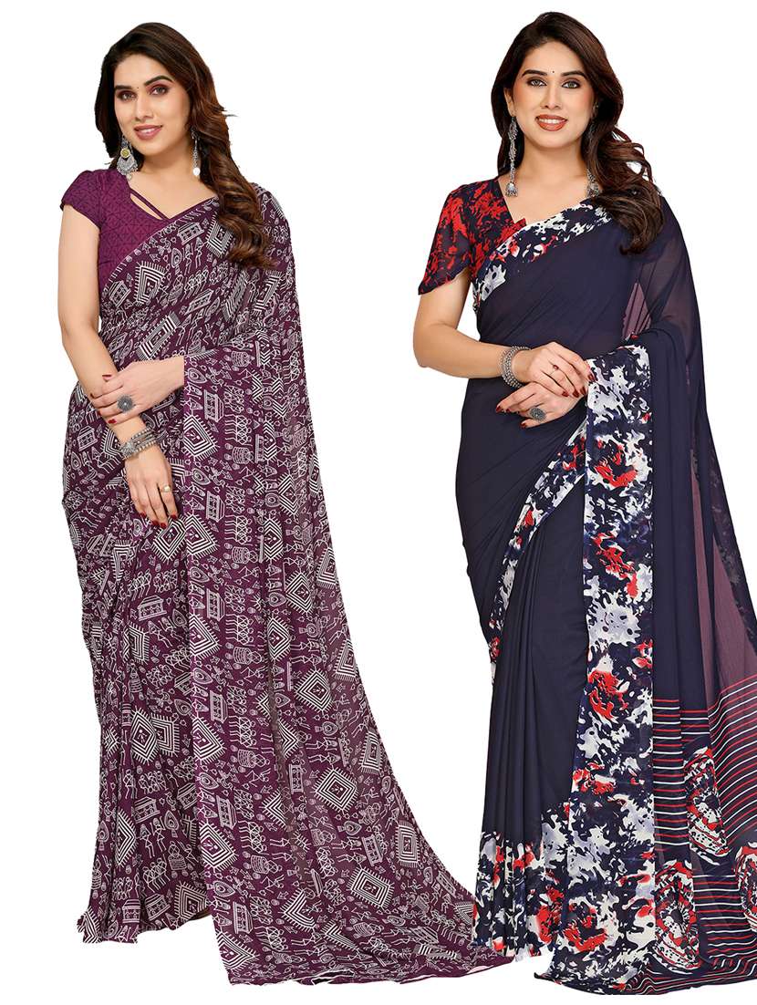 women pack of 2 printed combo saree with blouse