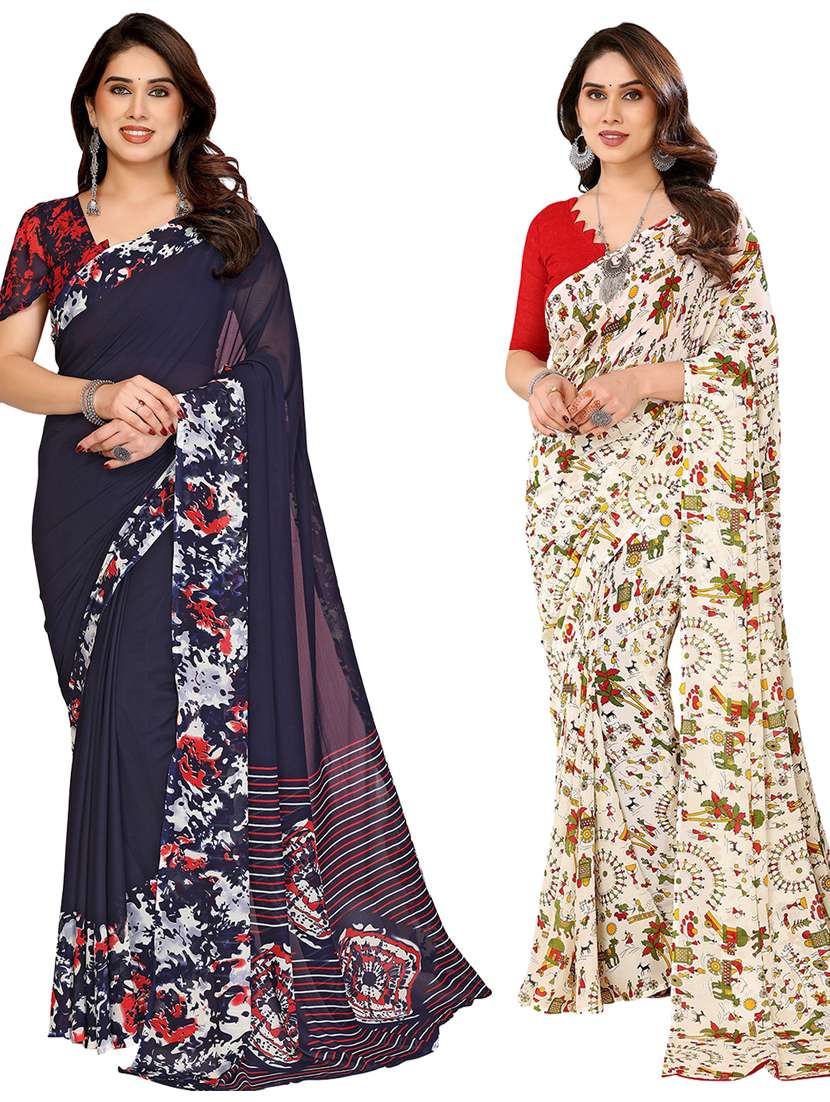 women pack of 2 printed combo saree with blouse