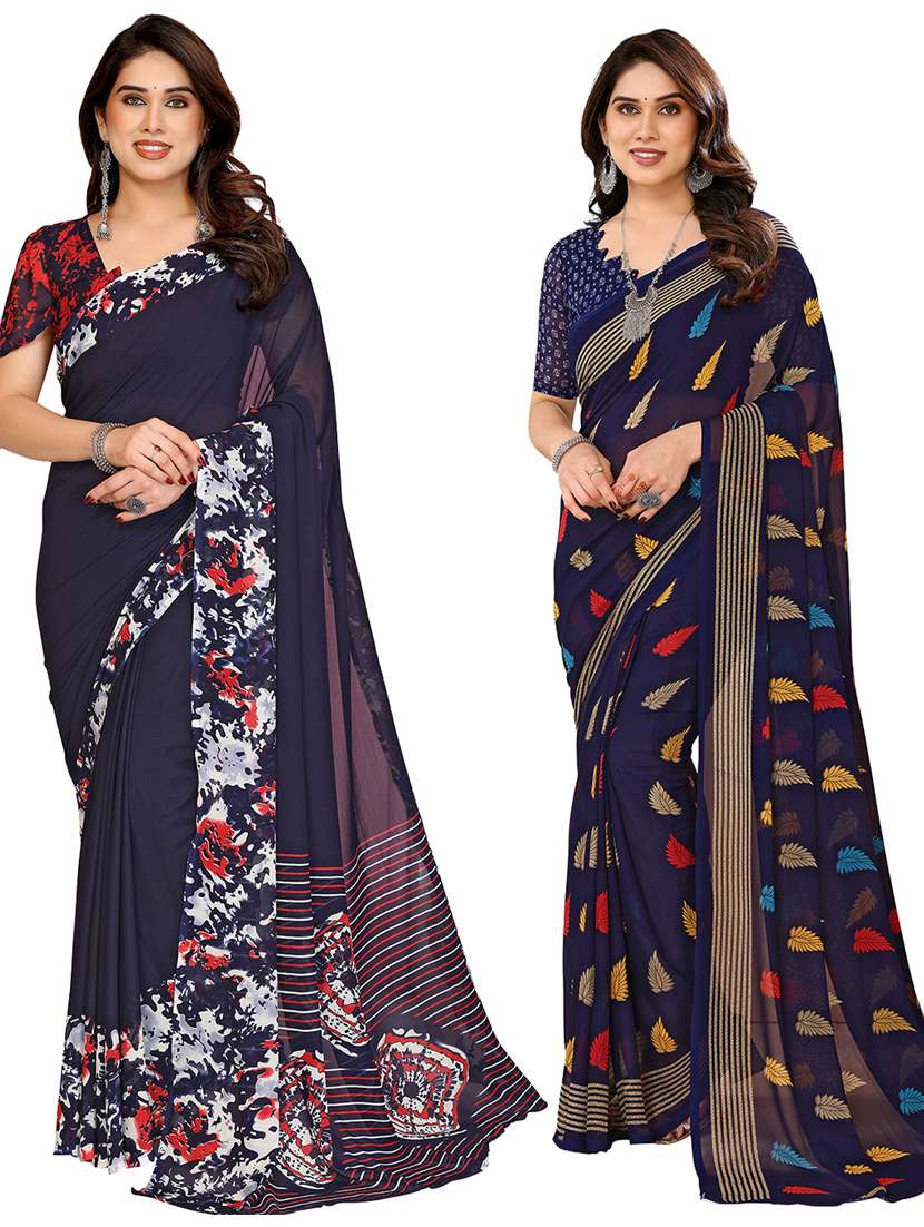 women pack of 2 printed combo saree with blouse
