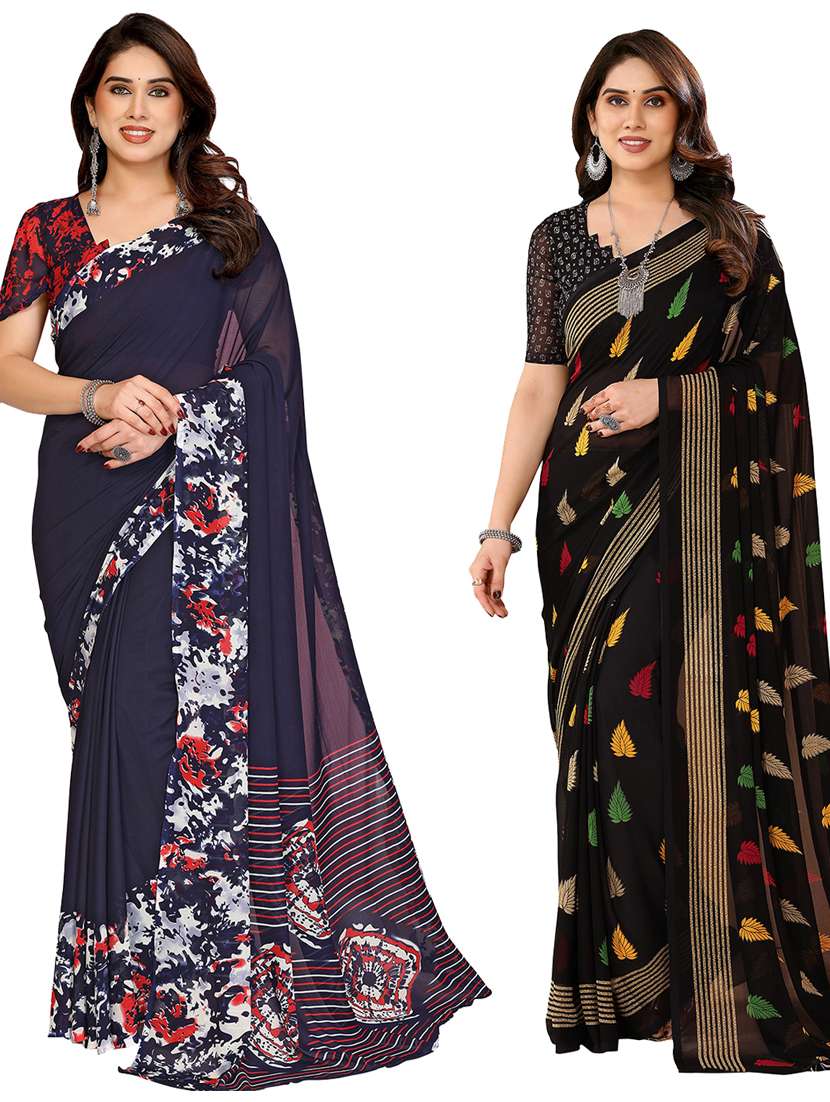 women pack of 2 printed combo saree with blouse
