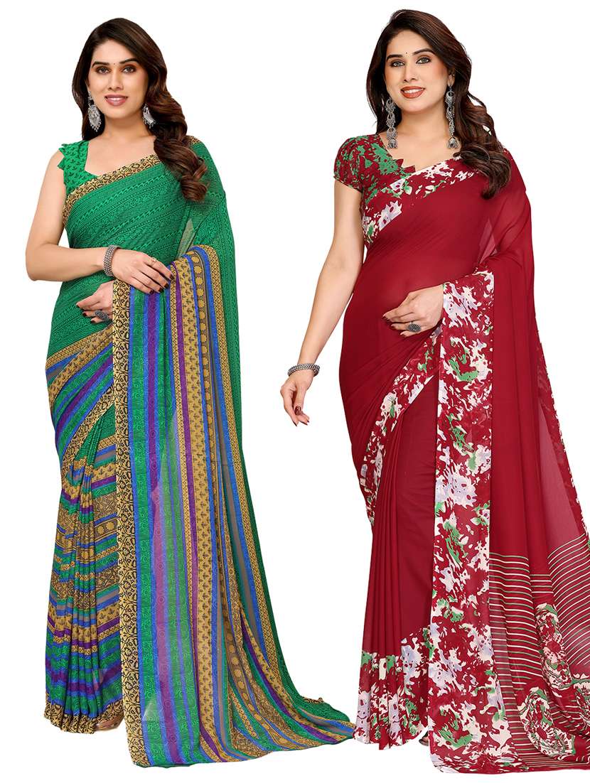 women pack of 2 printed combo saree with blouse