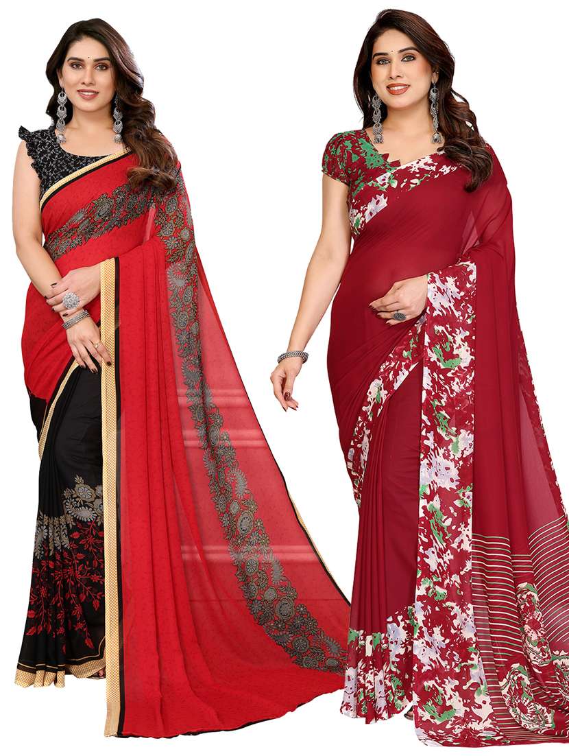 women pack of 2 printed combo saree with blouse