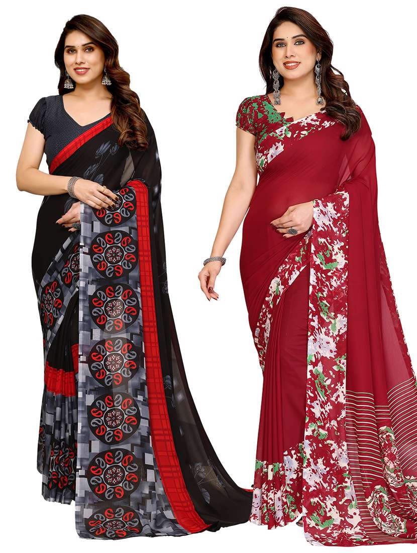 women pack of 2 printed combo saree with blouse