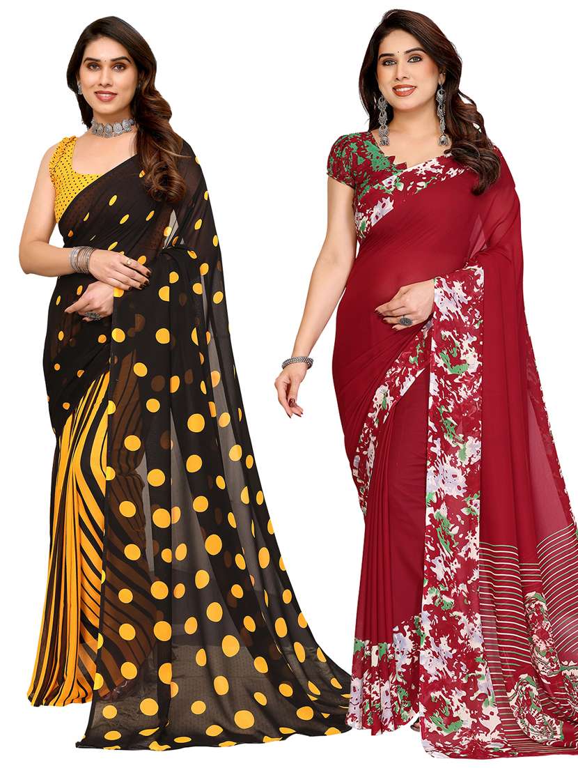 women pack of 2 printed combo saree with blouse