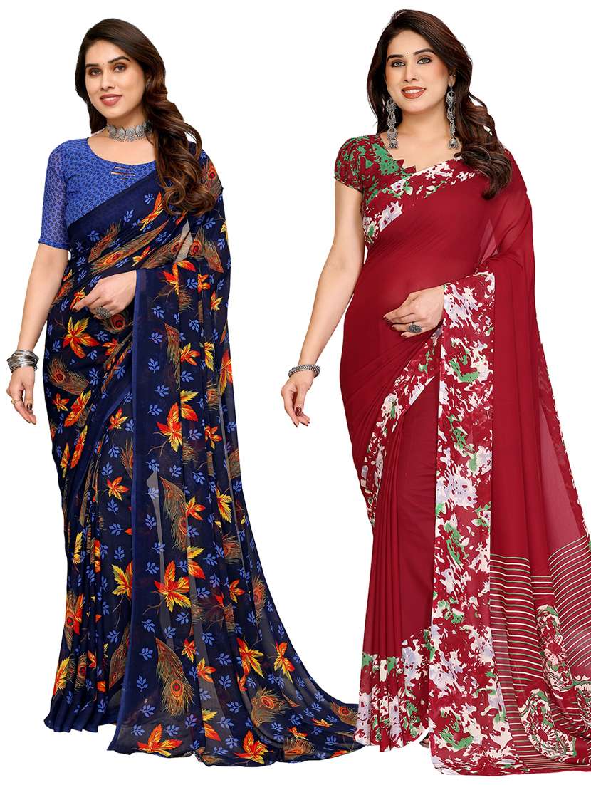 women pack of 2 printed combo saree with blouse