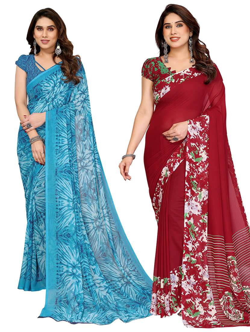 women pack of 2 printed combo saree with blouse