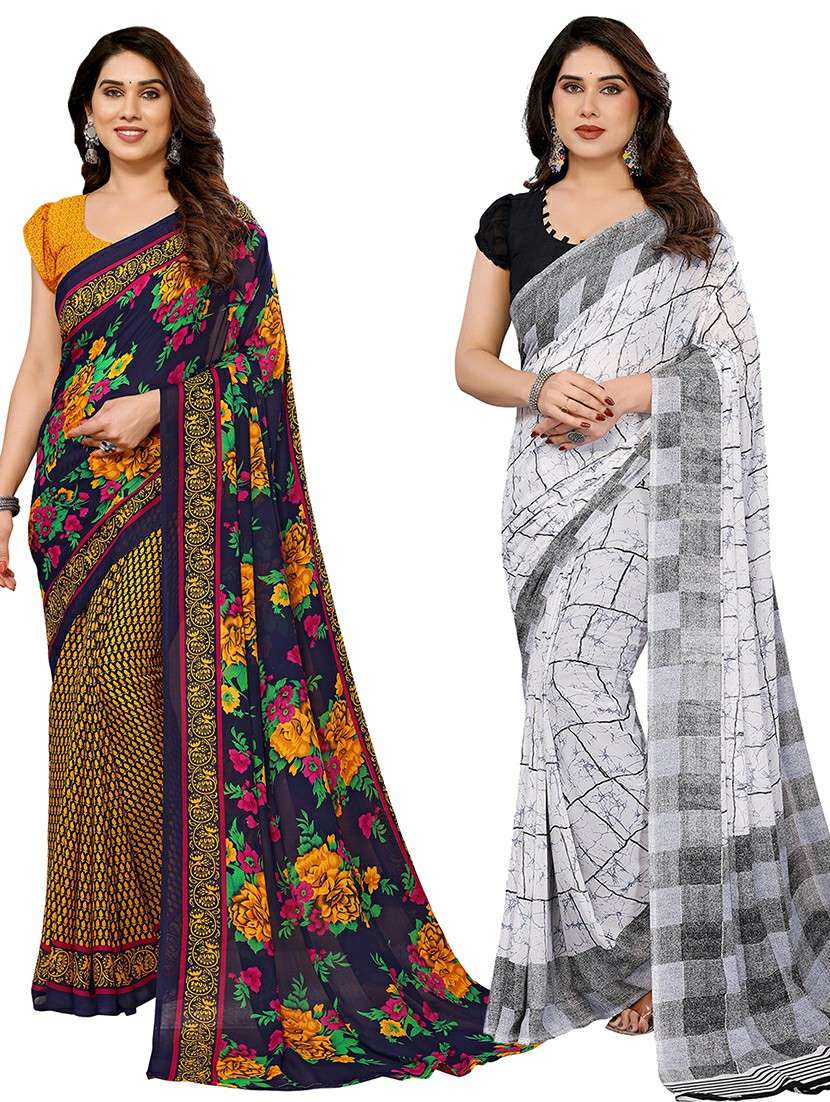 women pack of 2 printed combo saree with blouse