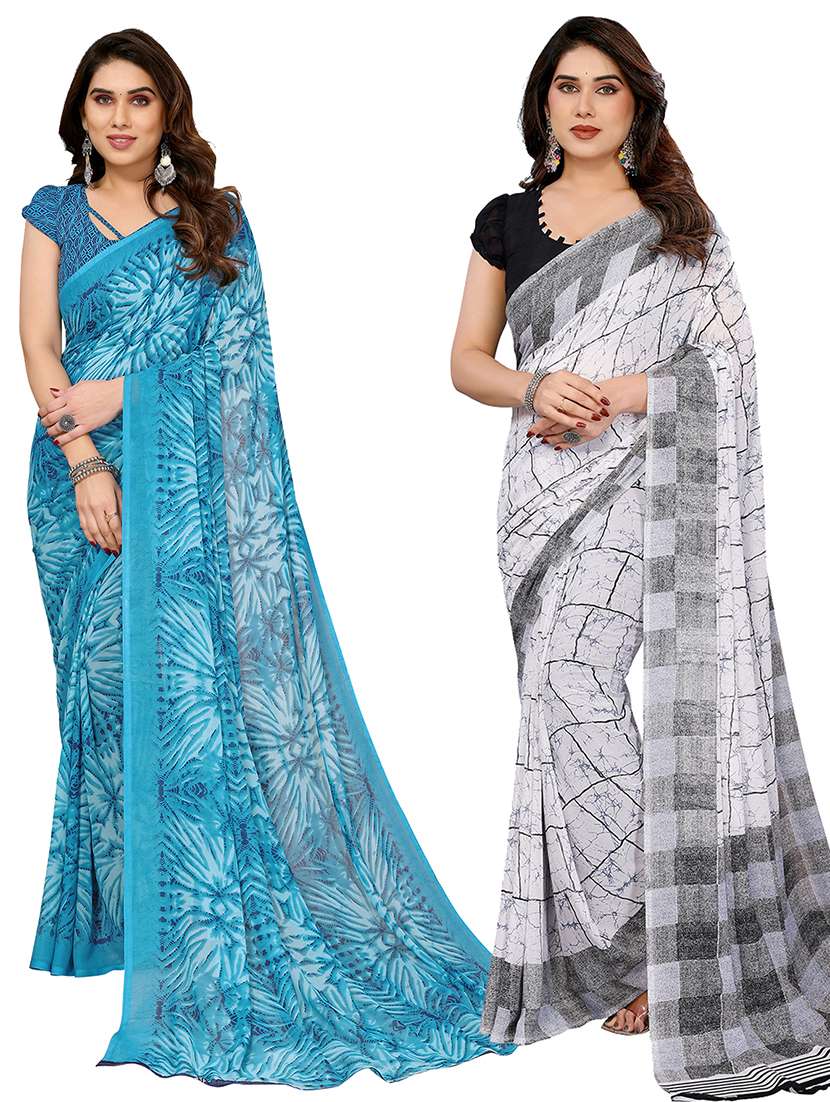women pack of 2 printed combo saree with blouse