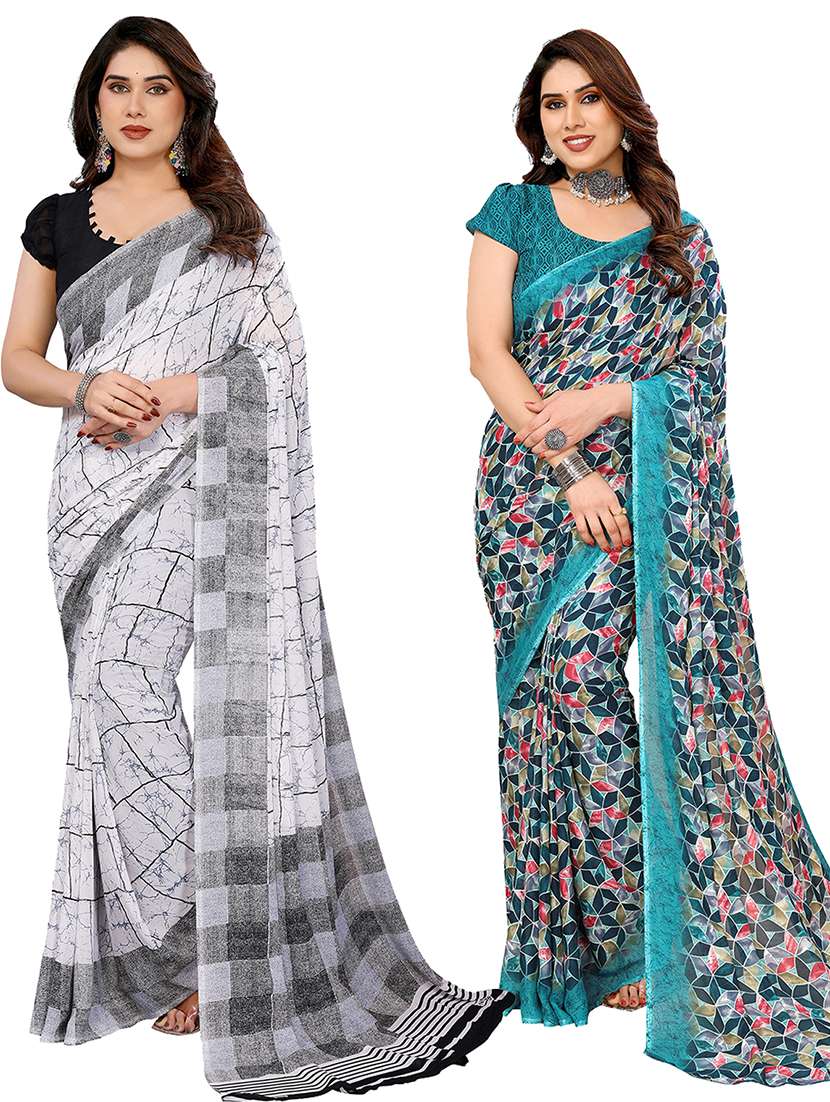 women pack of 2 printed combo saree with blouse