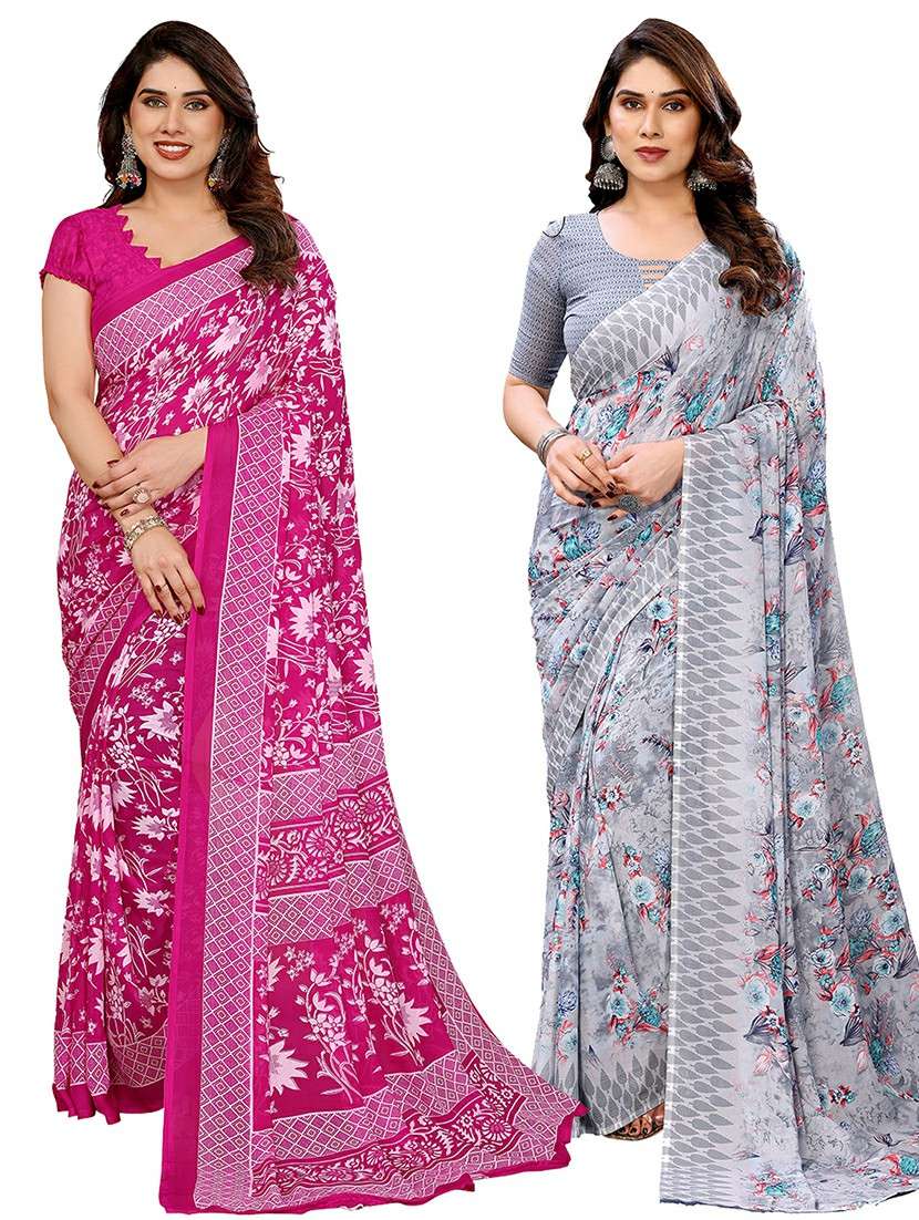 women pack of 2 printed combo saree with blouse