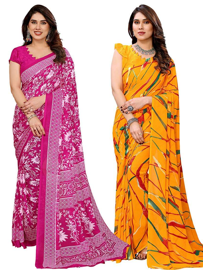 women pack of 2 printed combo saree with blouse
