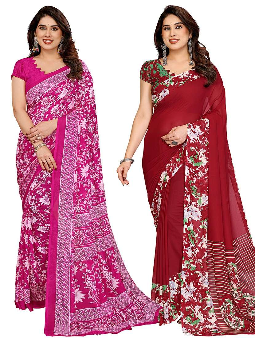 women pack of 2 printed combo saree with blouse